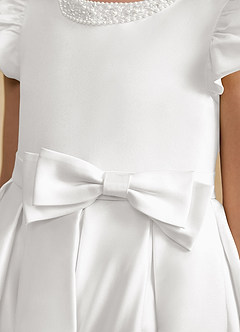 Azazie Pearl Abiti da Ragazza di Fiori Abito Principessa in Raso Opaco Plissettato Bianco image7