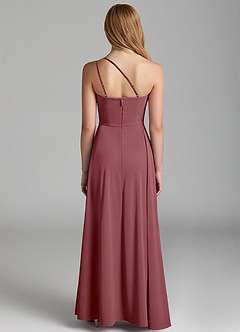 Azazie Maron Junior Desert Rose A-Line Pleated Stretch Satin Dress image4