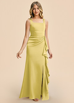 Azazie Adrienne Junior Canary Sheath Pleated Stretch Satin Dress image6