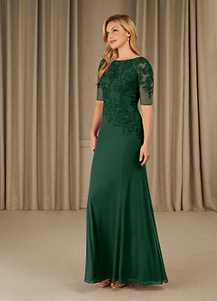 Azazie Ivanna Final Sale Dark Green Mermaid Lace Dress image3