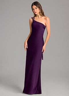 Azazie Monroe Bridesmaid Dresses Grape Mermaid One Shoulder Stretch Satin Dress image3