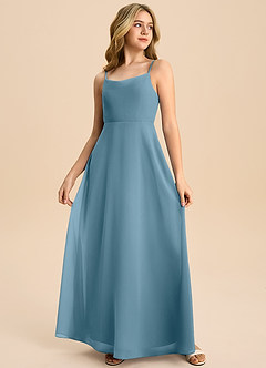 Azazie Shale Junior Bermuda A-Line Bow Chiffon Dress image4