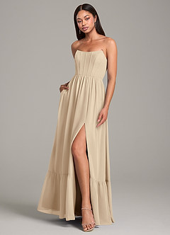 Azazie Kailee Bridesmaid Dresses Champagne A-Line with Pockets Chiffon Dress image4