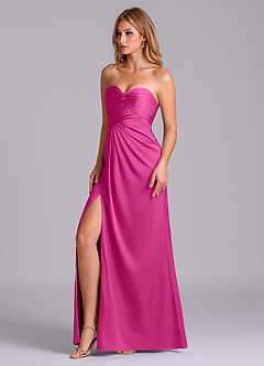 Azazie Sabrine Final Sale Fuchsia A-Line Sweetheart Neckline Stretch Satin Dress image4