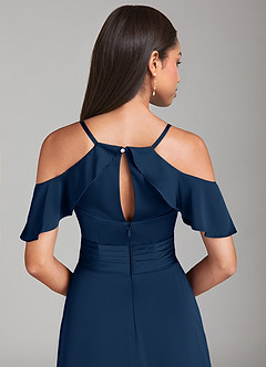 Azazie Dakota Bridesmaid Dresses Dark Navy A-Line Off the Shoulder Stretch Satin Dress image6