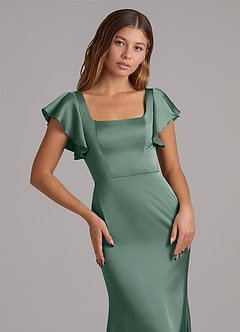 Azazie Elkie Brudtärnklänningar Klä av Sjöjungfru i Stretch Satin Fyrkantig halsringning Eukalyptus image6