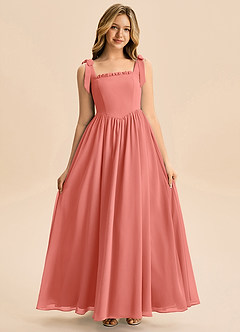 Azazie Delia Junior Robe Trapèze en Mousseline de soie Arc Rose Saumon image3