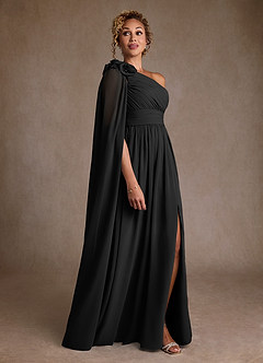Azazie Lancaster vestidos de madre de la novia Vestido de Negro de Gasa de Corte en A con Hombro unilateral image3