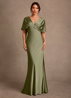 Azazie Dosia Mother of the Bride Dresses Pistachio Sheath Pleated Stretch Satin Dress image1