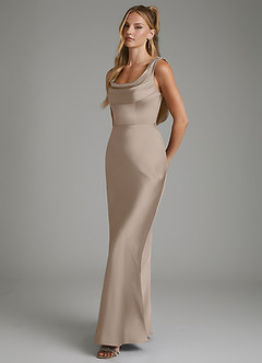 Azazie Elena Bridesmaid Dresses Taupe Mermaid Pleated Stretch Satin Dress image5