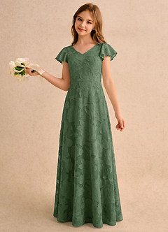 Azazie Narin Girls Formal Blumenmädchenkleider A-Linie mit ärmel Blumen-Burnout Kleid Eukalyptus image1
