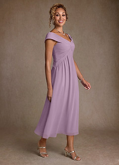 Azazie Mirta 신부의 어머니 드레스 A라인 주름진 플로럴 번아웃 티 길이 드레스 image3