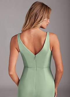 Azazie Leandra Bridesmaid Dresses Dusty Sage Mermaid V-Neck Pleated Mesh Dress image7