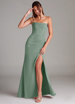 Azazie Leonis Vestidos de damas de honor Vestido de Salvia Plateada de Gasa de Corte Recto Convertible con Sin tirantes image1