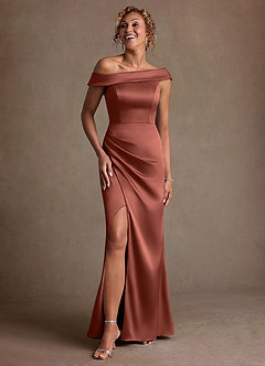 Azazie Kamala 신부의 어머니 드레스 쉬스 한쪽 어깨 스트레치 새틴 플로어 길이 드레스 image6