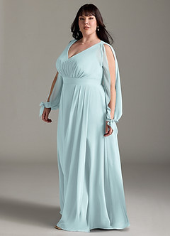 Azazie Matilda Bridesmaid Dresses Mist A-Line Long Sleeve Chiffon Dress image11