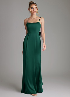 Azazie Zherra Bridesmaid Dresses Emerald Mermaid Bow Stretch Satin Dress image4