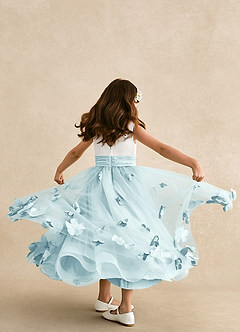 Azazie Vi Flower Girl Dresses Sea Glass A-Line Sleeveless Tulle Dress image3