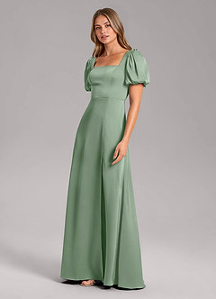 Azazie Fyona Brautjungfernkleider A-Linie Plissee Stretch-Satin Kleid Matcha image4