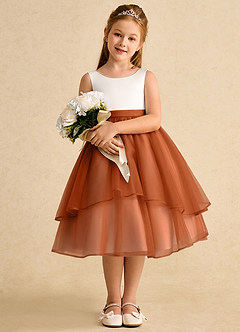 Azazie Rene Flower Girl Dresses Ivory Burnt Orange A-Line Bow Tulle Dress image3