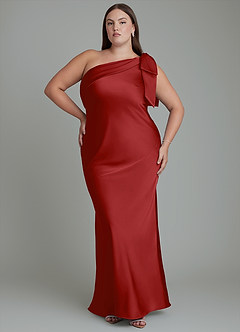 Azazie Yuanna Bridesmaid Dresses Pomegranate Mermaid One Shoulder Stretch Satin Dress image8