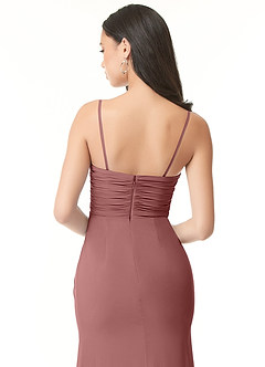 Azazie Darria Vestidos de damas de honor Vestido de Rosa Del Desierto de Chifón elástico de Corte Recto Convertible con Escote Cuadrado Plisado image8