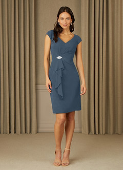 Azazie Nola Final Sale Neptune Sheath V-Neck Pleated Chiffon Dress image1