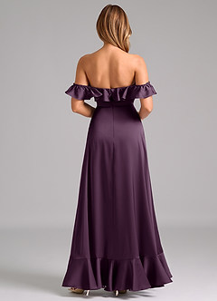 Azazie Lyra Bridesmaid Dresses Plum A-Line Off the Shoulder Stretch Satin Convertible Dress image6