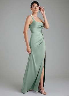 Azazie Sierra Bridesmaid Dresses Agave A-Line Corset Stretch Satin Dress image4