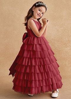 Azazie Twinkle Toes Flower Girl Dresses Pomegranate A-Line Bow Tulle Dress image3