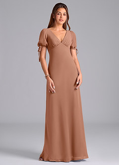 Azazie Pheby Jurken voor bruidsmeisjes Jurk van Chiffon met A-Lijn Geplooid Bronzeertint image4