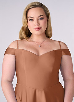 Barbie ♥ Azazie Brautjungfernkleider Wandelbar A-Linie Schulterfrei Stretch-Satin Kleid Bronzer image7