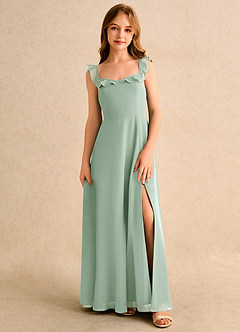 Azazie Chip Girls Formal Abiti da Ragazza di Fiori Abito A-Line in Chiffon Senza Maniche Agave image1