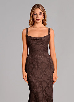 Azazie Aubrey 신부 들러리 드레스 인어 절하다 플로럴 번아웃 바닥 길이 드레스 image6