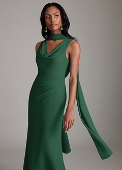 Azazie Linelle Robes de demoiselle d'honneur Robe Sirène en Mousseline de soie Plissée Vert Foncé image7