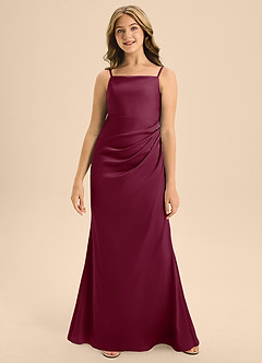 Azazie Renna Junior Mulberry A-Line Pleated Stretch Satin Dress image4