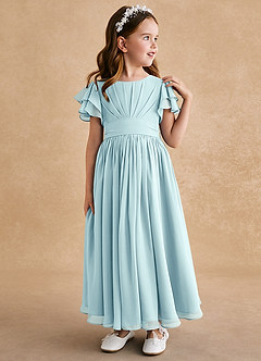Azazie Ali Flower Girl Dresses Sea Glass A-Line Pleated Chiffon Dress image4