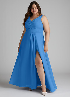 Azazie Karina Bridesmaid Dresses Blue Jay A-Line Pleated Chiffon Dress image6
