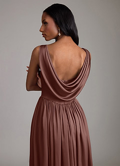 Azazie Novi Bridesmaid Dresses Espresso A-Line with Pockets Stretch Satin Dress image4