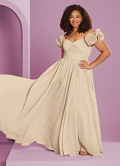 Barbie ♥ Azazie Jurken voor bruidsmeisjes Converteerbaar Jurk van Chiffon met A-Lijn Off the Shoulder Champagne image7