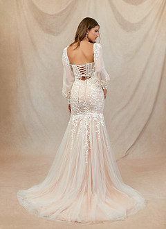 Azazie Aliana Vestidos de novia Vestido de Blanco Diamante Nude de Tul de Corte Sirena con Encaje image2
