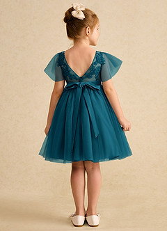 Azazie Queenie Flower Girl Dresses Ink Blue A-Line Lace Dress image2