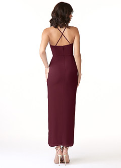 Azazie Ollie Bridesmaid Dresses Cabernet Sheath Ruched Stretch Chiffon Dress image2