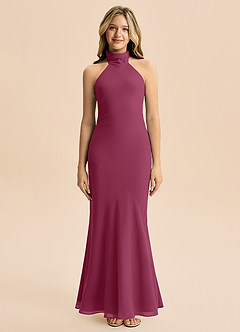 Azazie Velli Junior Meerjungfrau-Linie Hoher Kragen Chiffon Kleid Maulbeerrot image3