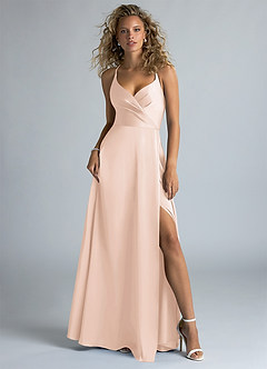 Azazie Davis Bridesmaid Dresses Blushing Pink A-Line Pleated Stretch Satin Dress image2