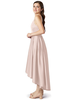 Azazie Jemima Junior Blushing Pink A-Line with Pockets Stretch Satin Dress image3