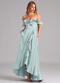 Azazie Lyra Bridesmaid Dresses Mist A-Line Off the Shoulder Stretch Satin Convertible Dress image3