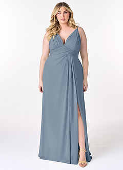 Azazie Maren Allure Brautjungfernkleider A-Linie V-Hals Spitze Chiffon Kleid Zwielichtviolett image6