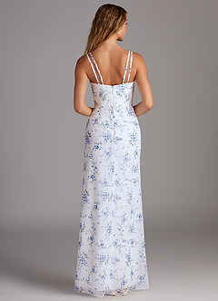 Azazie Leo Bridesmaid Dresses Blue Cottage Floral Mermaid V-Neck Pleated Chiffon Dress image2