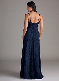 Azazie Moira Bridesmaid Dresses Dark Navy A-Line Side Slit Floral Burnout Dress image2